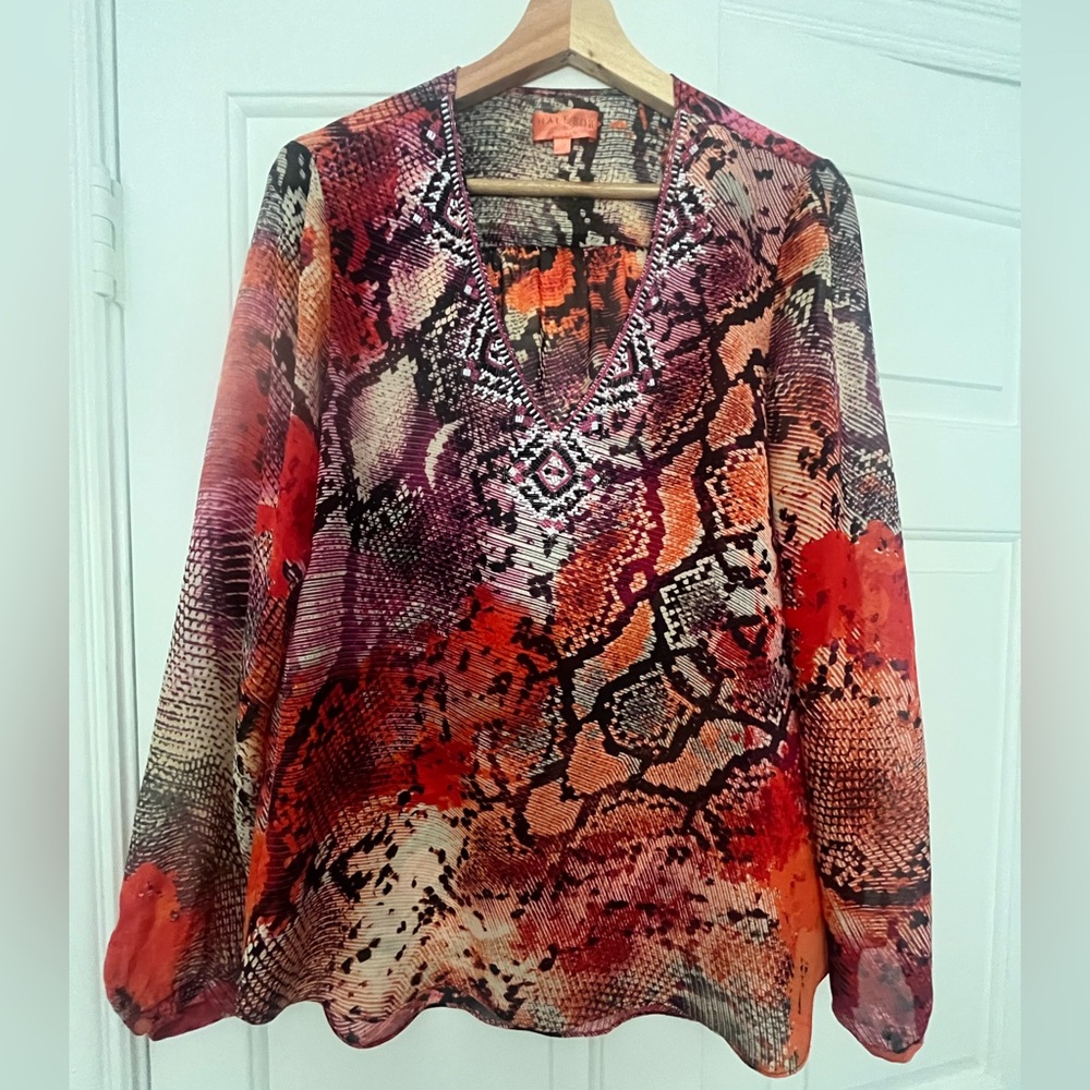 Hale Bob Silk V-Neck Blouse, Size M